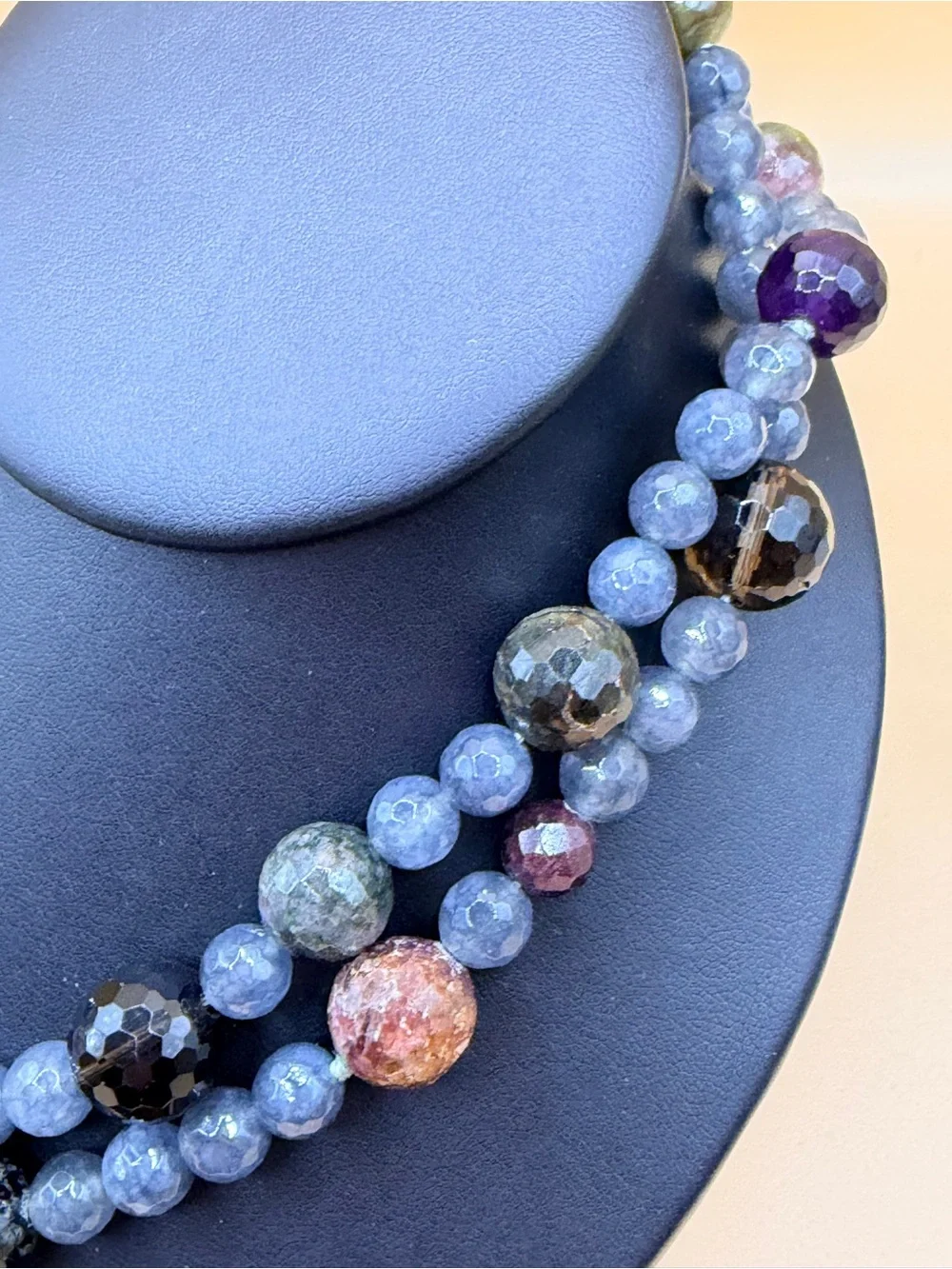 Stunning Multicolor Faceted Stone Double Strand Statement Necklace